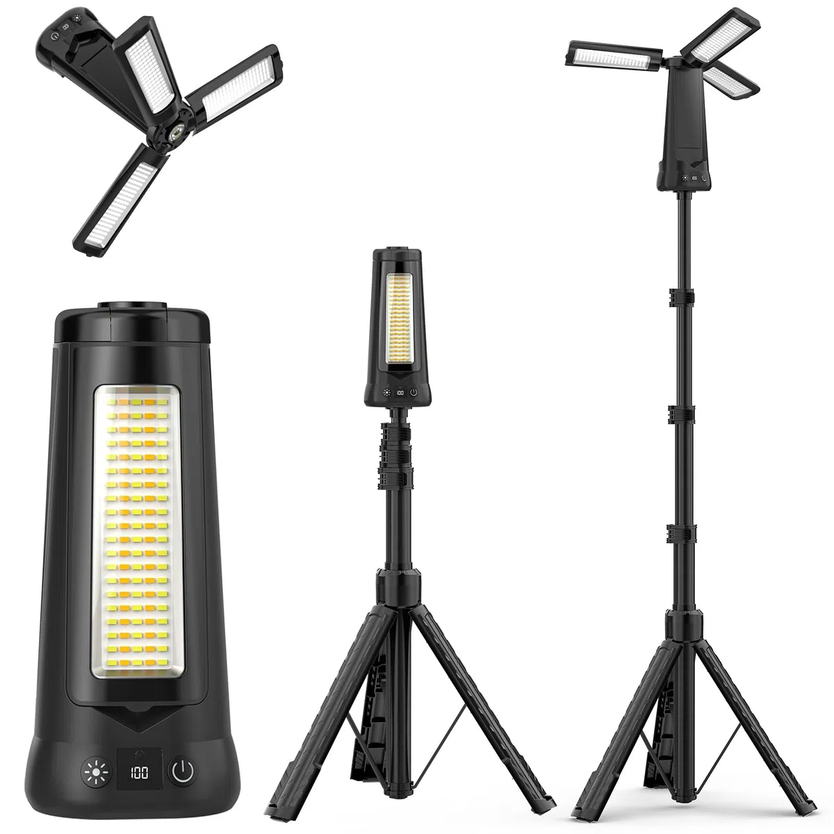 Adewalk 15000 mAh Foco LED Recargable con Trípode, 5500 LM Foco Exterior Batería, Luz Recargable Portátil Impermeable IP65, 5 Modos Lámpara de Trabajo Ajustable para Construcción Taller Camping