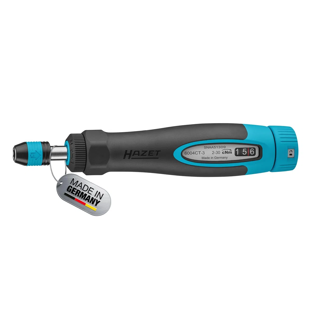Hazet Destornillador dinamométrico 6004CT-3, 1/4" con mango estándar, 0,02-0,3 Nm, 6% de precisión, 196 mm de longitud, conmutable derecha/izquierda, mecanismo de rueda libre