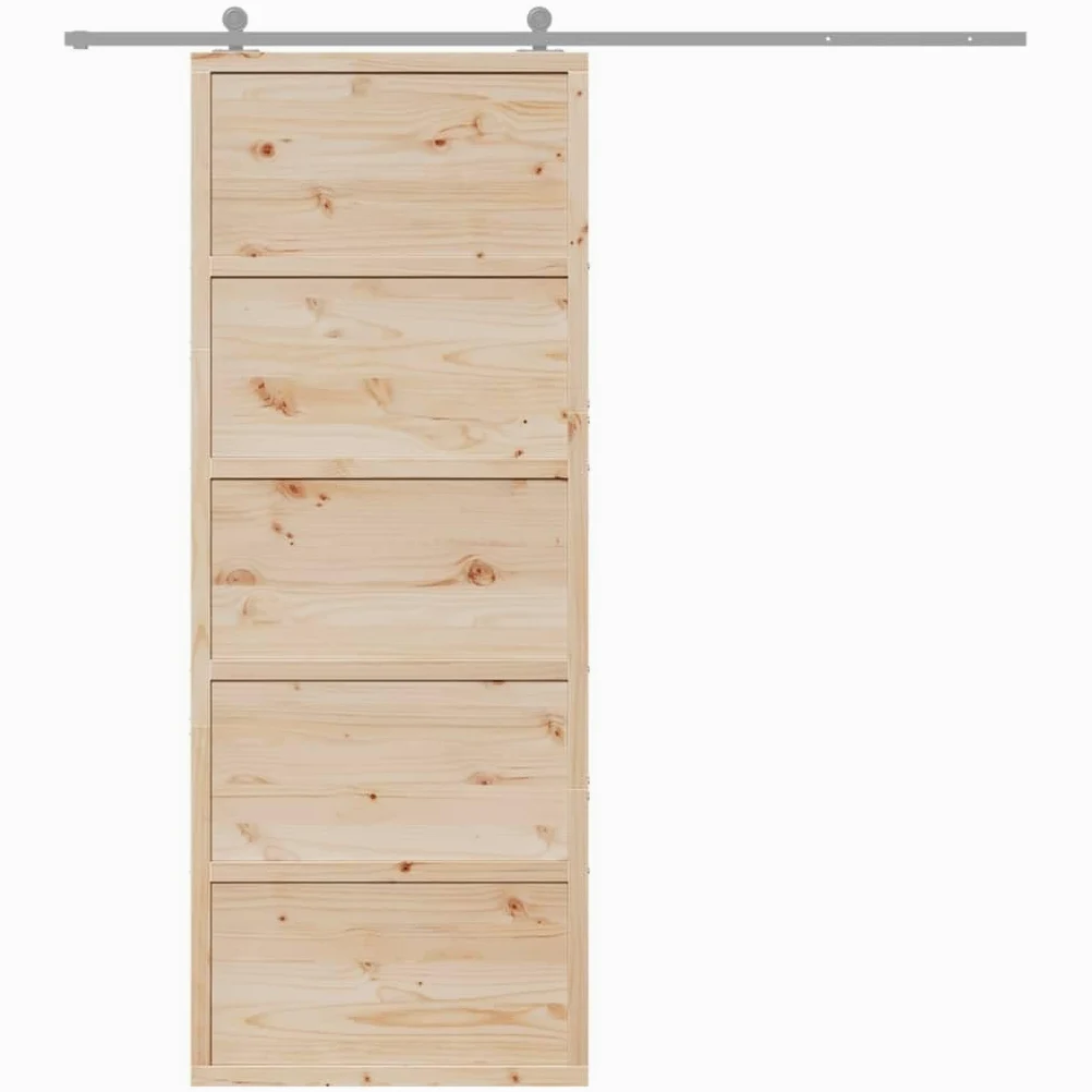 vidaXL Puerta de Granero Corredera en Madera Maciza de Pino 80x208 cm para Baño y Hogar