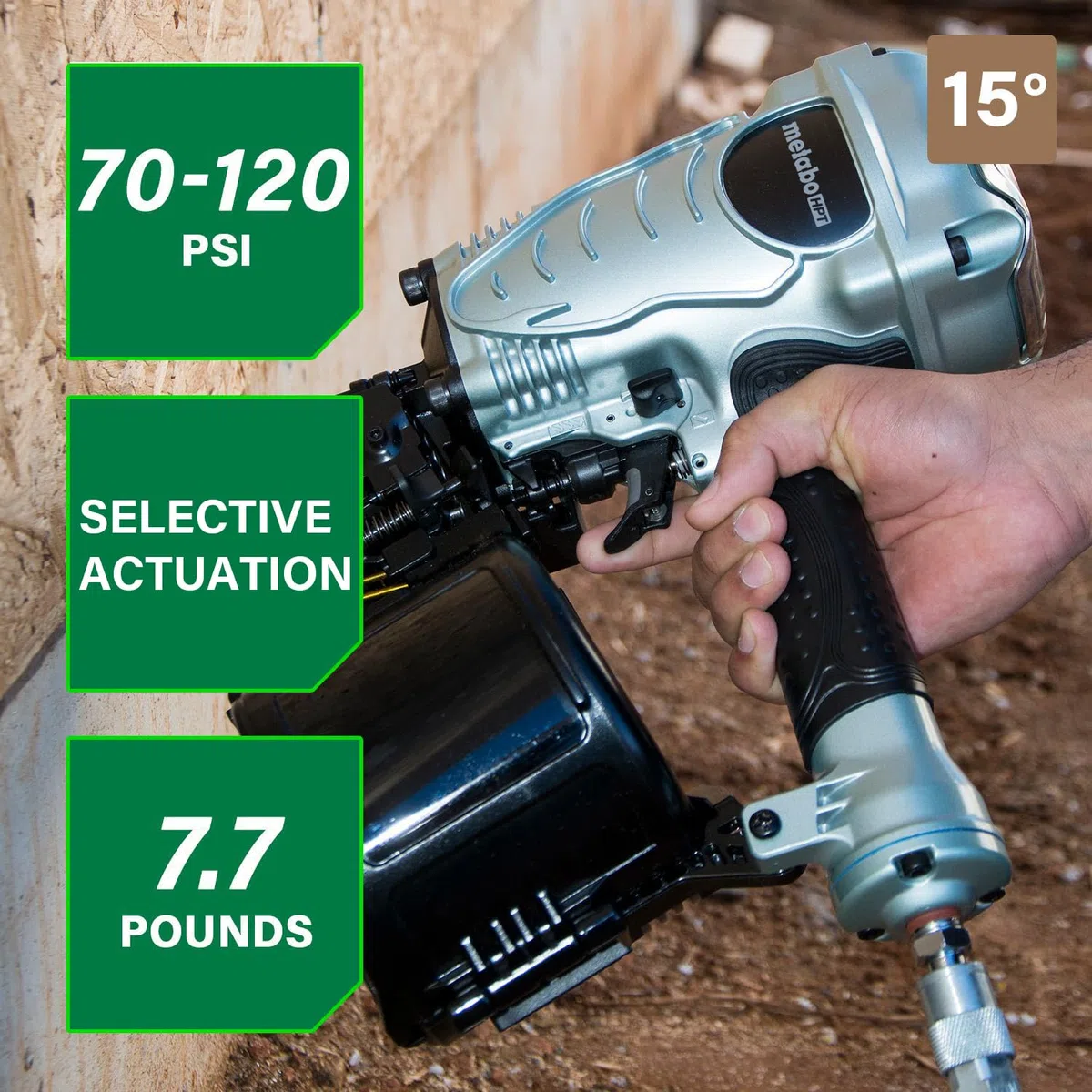 Metabo HPT NV90AG(S) - Clavadora neumática, de 1-3/4 pulgadas hasta 3-1/2 pulgadas, clavos de marco de bobina con alambre recogido, ajuste de profundidad sin herramientas