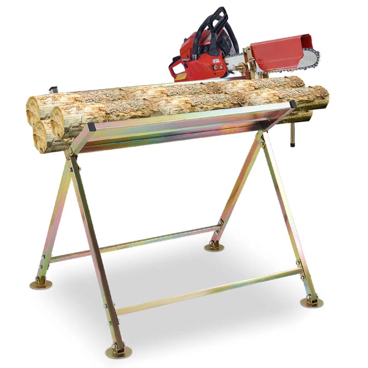 Gimisgu Caballete con soporte de motosierra para leña, hasta 150 kg, para motosierras con soporte, protector de cadena, 81 x 72 x 78,5 cm, soporte de sierra plegable, para aserraderos, talleres
