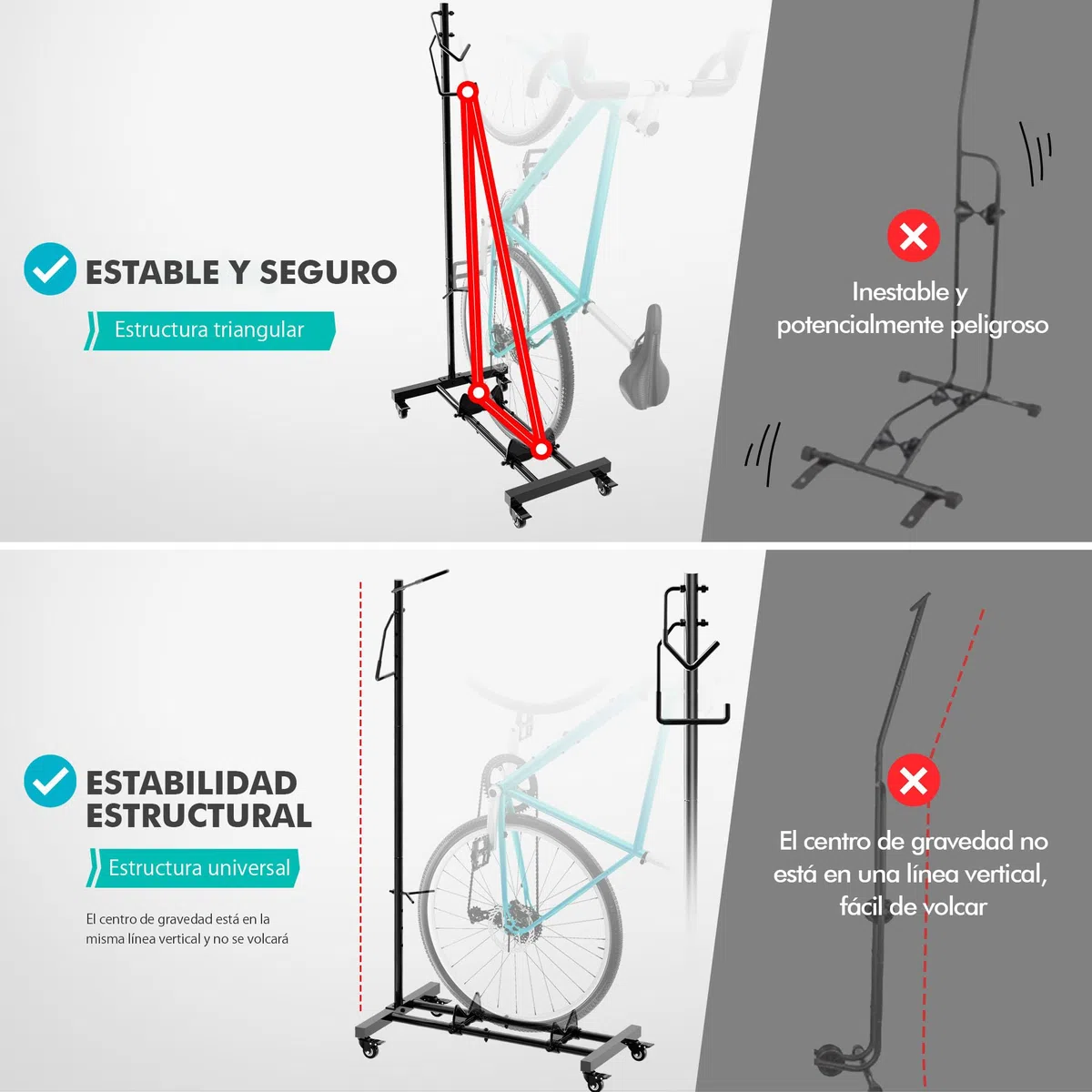 Mimoke Soporte de bicicleta con ruedas – para bicicletas de montaña y carreras de hasta 29 pulgadas, altura ajustable, ahorra espacio, ideal para apartamentos