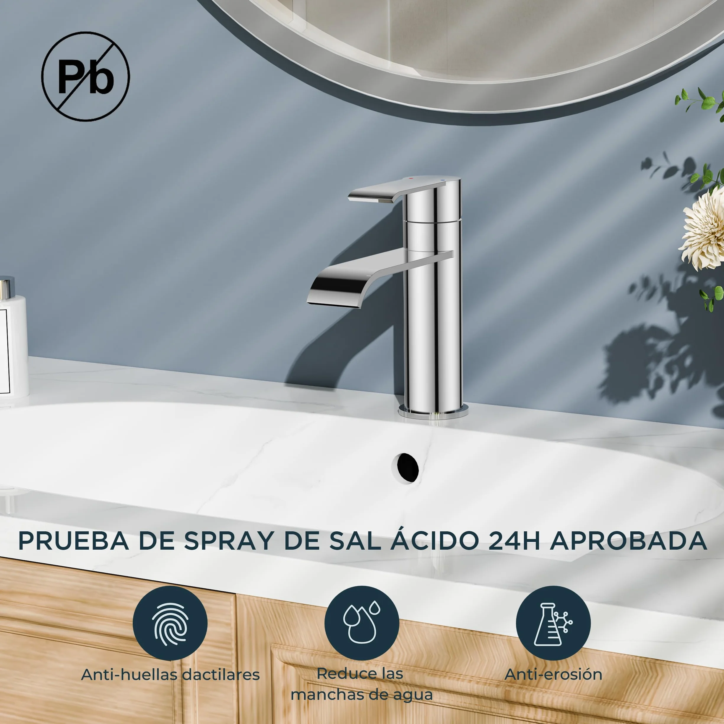 FORIOUS Grifo Lavabo Alto Con Desagüe, Grifo Baño Monomando De Acero Inoxidable para Lavabos de Baño,Diseño Cascada Con Altura De Caño 98MM，Cromo