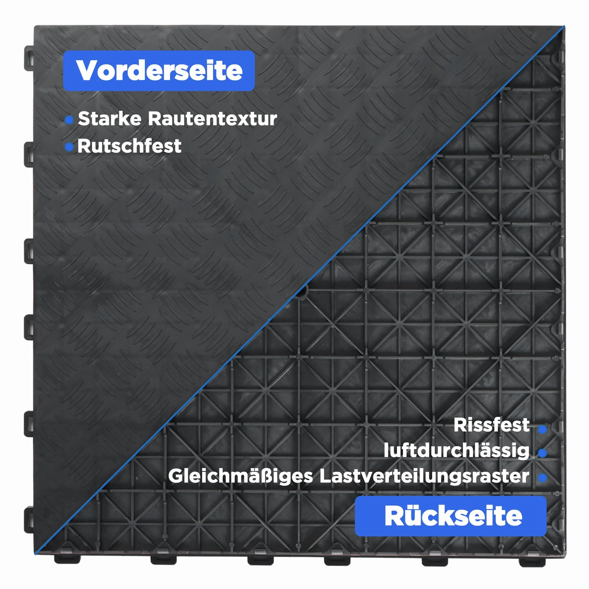 Nisorpa - Lote de 20 baldosas de suelo de garaje de PVC - 40 x 40 cm - encajables - Antideslizantes - Resistentes - Para taller - 18 mm de grosor - Negro