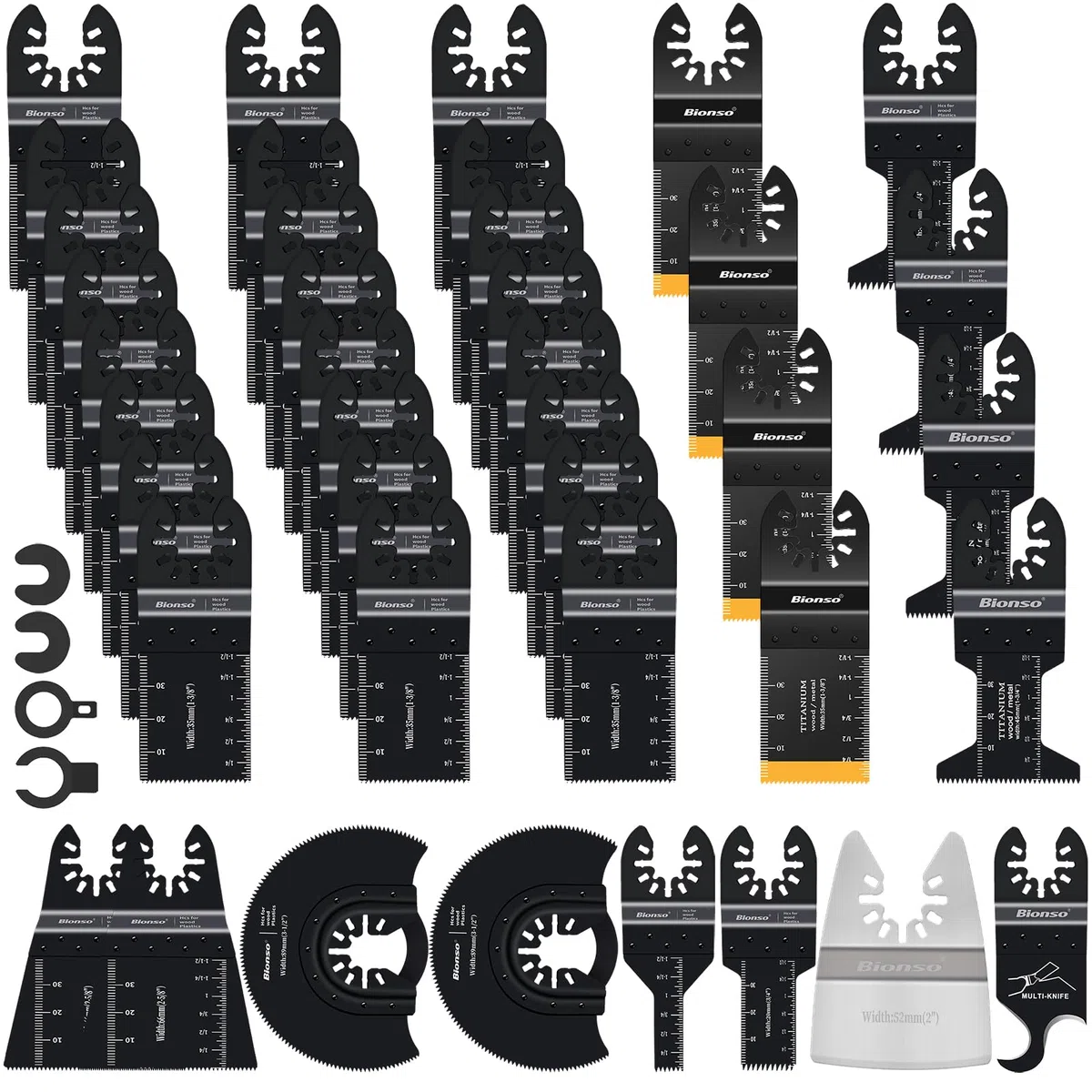 Bionso 35 hojas de sierra oscilantes, kit multiherramienta premium para madera y metal, cuchillas de herramientas para Dewalt Worx Rockwell Wen Milwaukee Makita Ryobi Bosch Fein Porter Genesis Negro