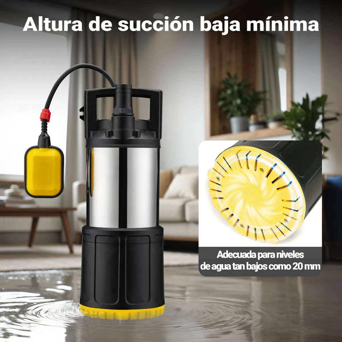 Bomba de agua sumergible Wiltec 1200 W 6000 l/h 40 m, inmersión 7 m, interruptor flotador, PPO acero inoxidable