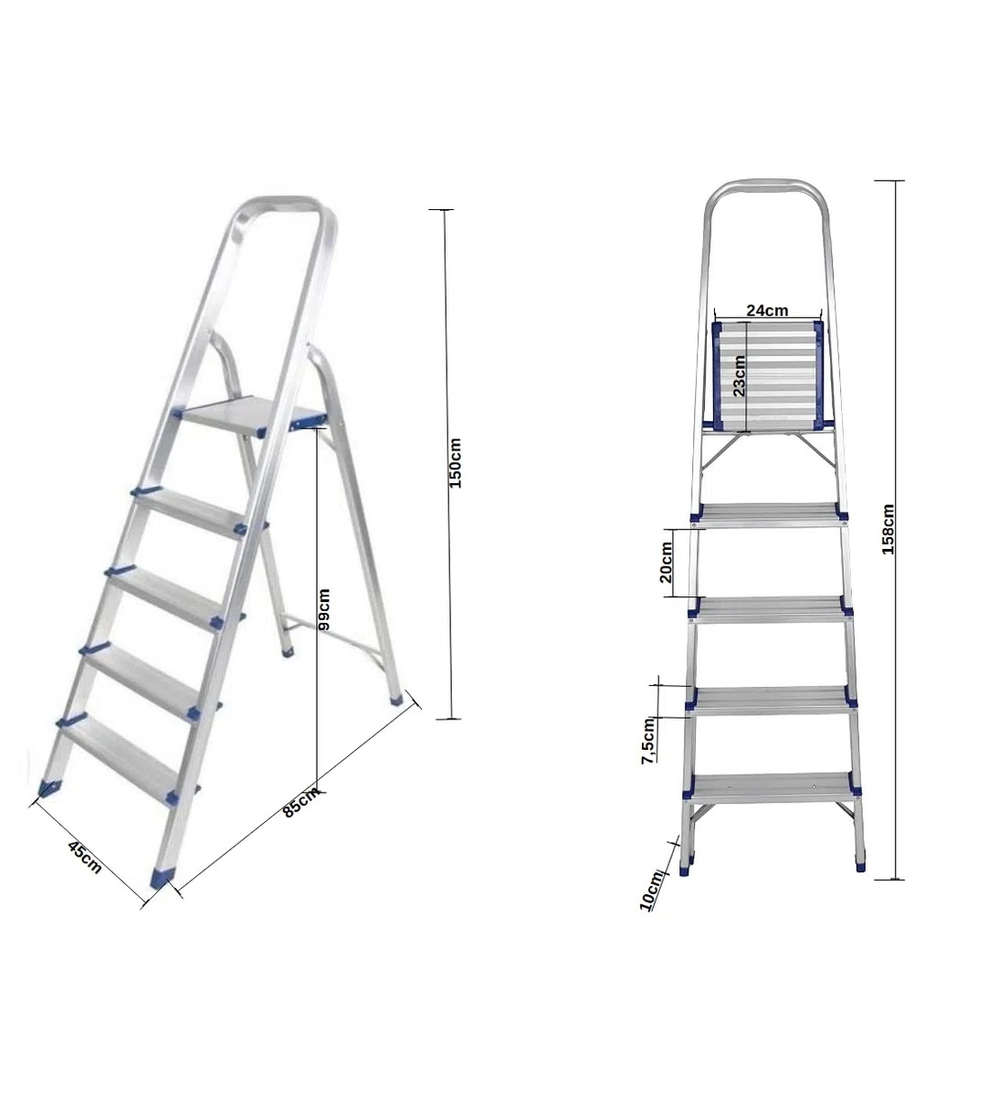 TREPPE Escalera Aluminio Plegable Tijera Ligera 5 Peldaños