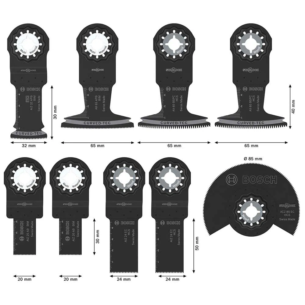 Bosch Juego de 9 piezas de madera y metal blando (para metales no ferrosos, tableros recubiertos de plástico, 134 x 104 mm, multiherramienta de accesorios profesionales)