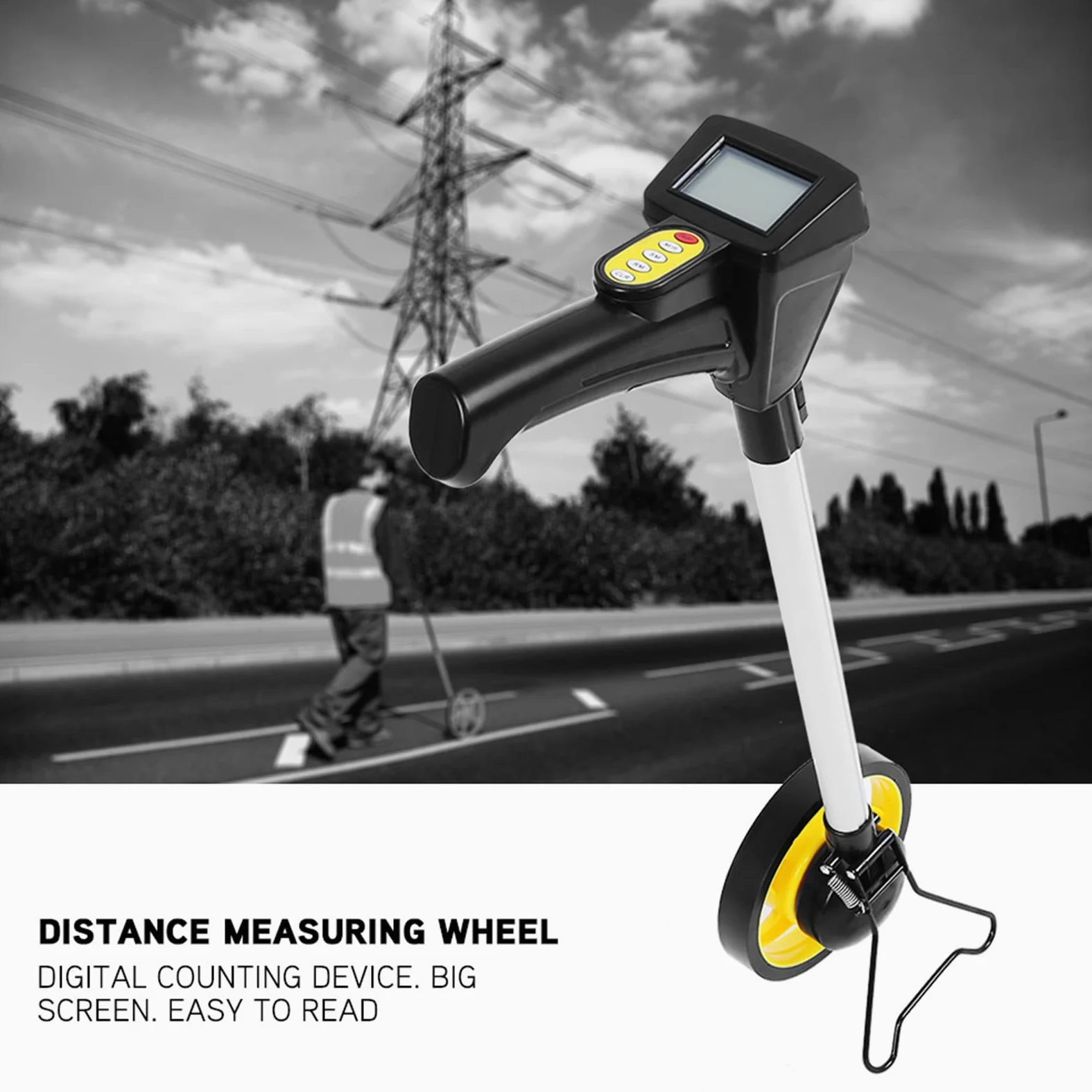 Rueda Medidora de Distancia Digital conPlegable, Pantalla Grande, Rueda Antideslizante, Adecuada para Carreteras, Aceras o Terrenos