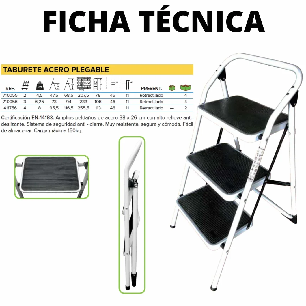 Homelux 411756 Taburete Acero 4 Peldaños, Plegable