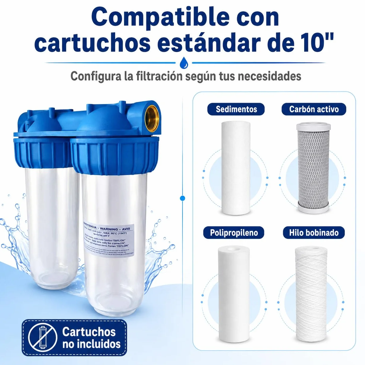 Filtro de Agua Doble 10" con Conexión 1" – Portafiltro Doble para Sedimentos y Carbón Activo