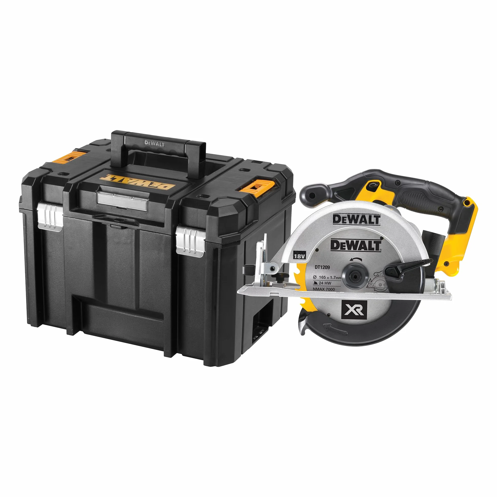 DEWALT Sierra Circular XR 18V, 460W, Disco de 165 mm, Profundidad de Corte Max. 55 mm, Velocidad 5150 rpm, Empuñadura Ergonómica, Incluye Maletín TSTAK, Sin Batería ni Cargador, DCS391NT-XJ