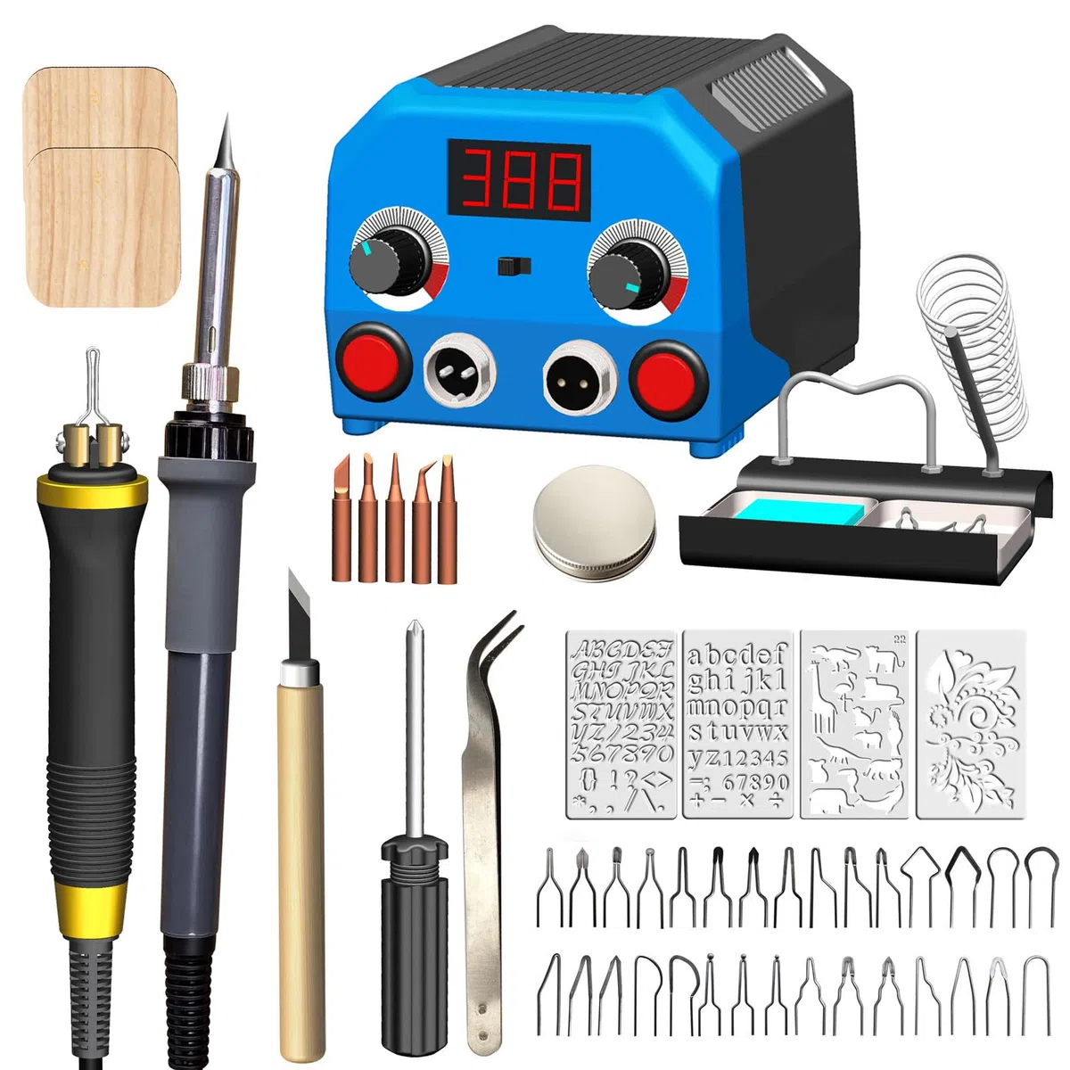 Kit Pirograbador de Madera, 100-700℃ Máquina de Pirografía de Temperatura Ajustable, Máquina de Pirograbado LCD, Kit de Estación de Pirograbado en Madera con 2 Rotuladores con 30 Puntas de Alambre