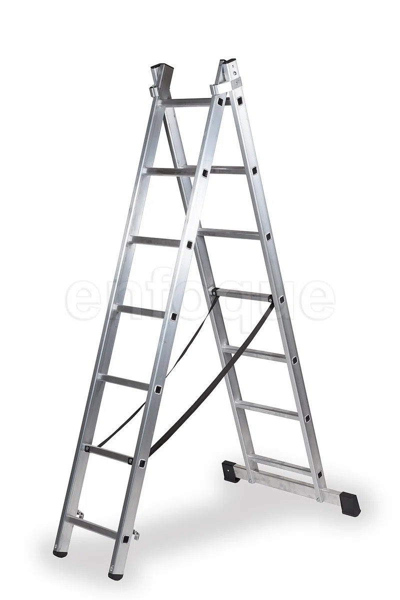 Escalera Profesional de Aluminio transformable Apoyo-Tijera con Base un Acceso 2 x 7 peldaños Serie bis