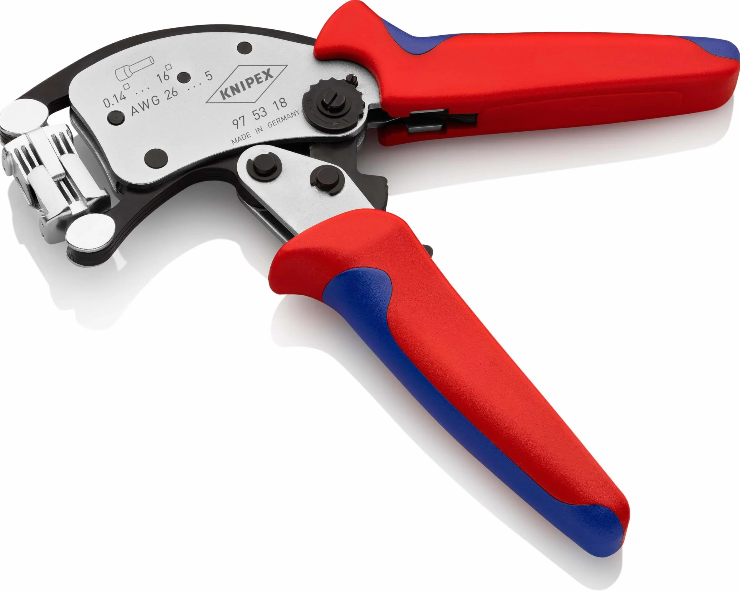 KNIPEX Twistor16 Alicate autoajustable para crimpar punteras huecas con cabezal giratorio para crimpar cromado con mangos multicomponente, 97 53 18