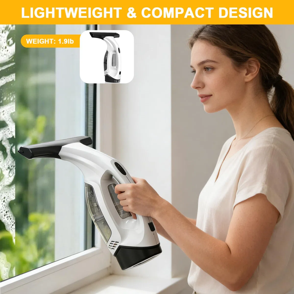Limpiacristales Eléctrico Sin Cable, Limpiador de Cristales Eléctrico Portátil con Botella de Spray y Paño de Microfibra para Ventanas, Espejos, Azulejos – Succión Potente 2000Pa
