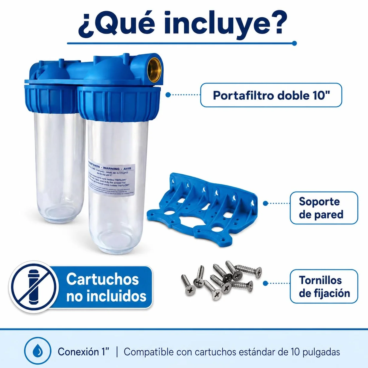 Filtro de Agua Doble 10" con Conexión 1" – Portafiltro Doble para Sedimentos y Carbón Activo