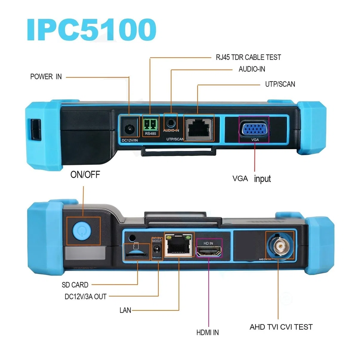 Comprobador de cámara portátil Probador Ip 4K Ipc 5200c Plus, Cámara Cctv, Monitor De Seguridad, Prueba Analógica Poe, Probador CCTV Rj45, Probador De Cable De Red Visualización de imágenes de cámara