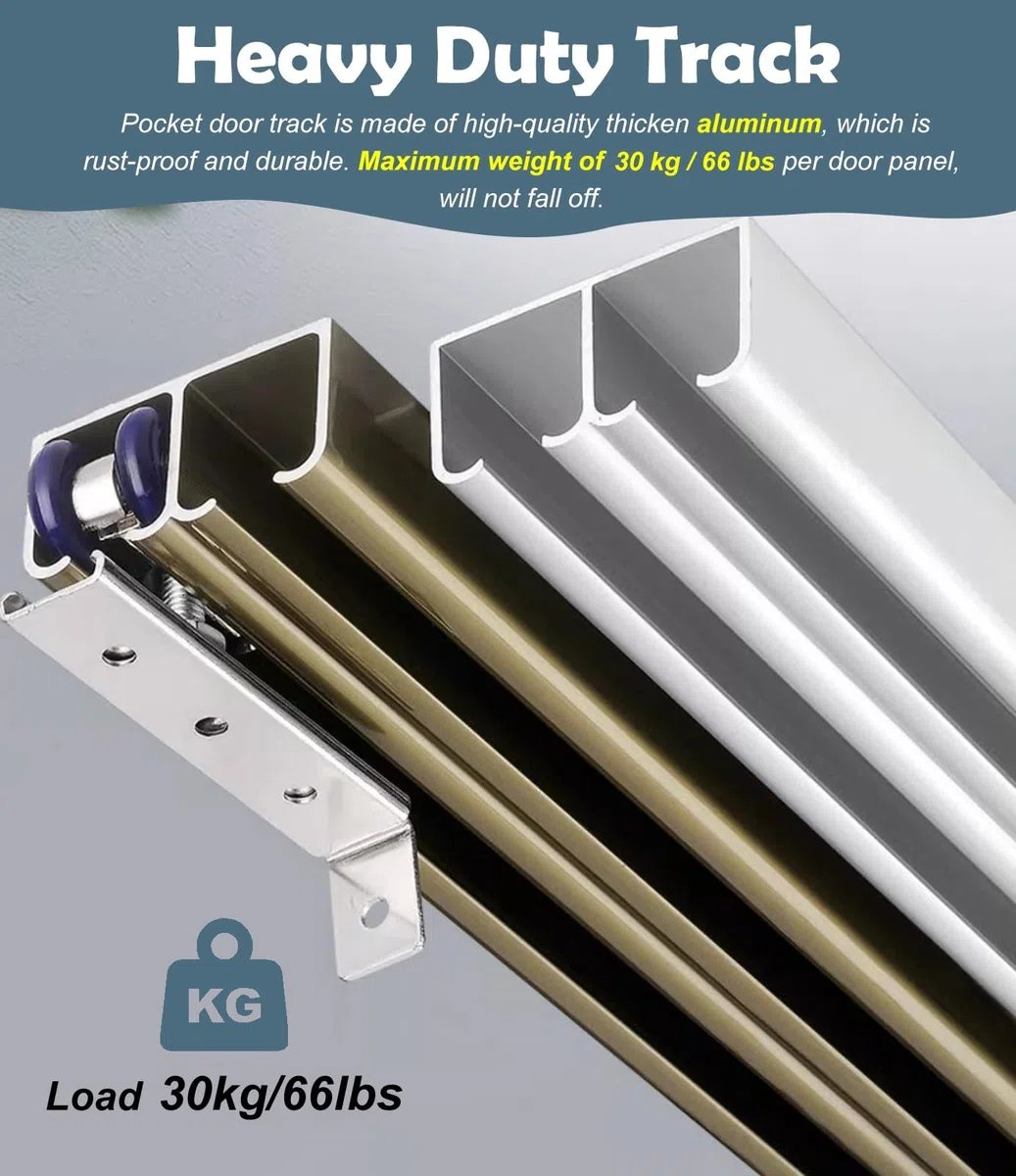 Herrajes Puertas Correderas Kit de Herrajes para Puertas Corredizas de Doble Hoja, Riel de Aluminio para Puerta Corrediza de Armario, Kit de Puerta Corrediza Empotrada Resistente con Rodillos(Silver,6
