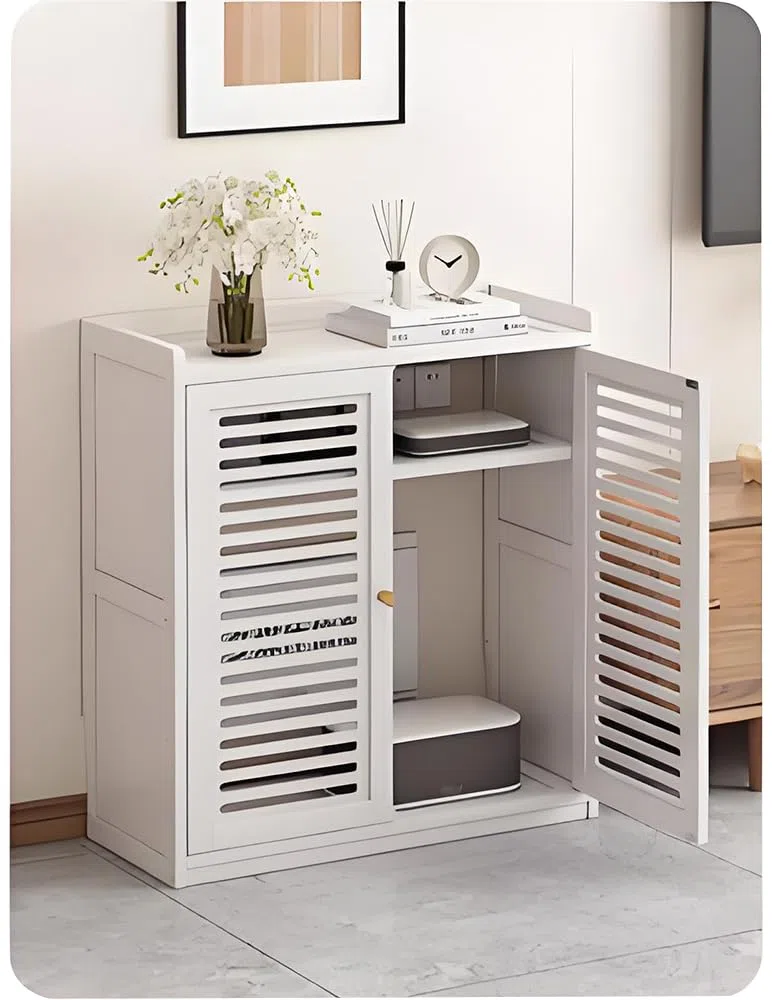Caja Organizadora Cables, Router Rack, Gestión de Cables Estante de Almacenamiento Está Diseñada para Mantener los Cables Ordenados y Proteger los Equipos de la Acumulación de Polvo y Daños(White)