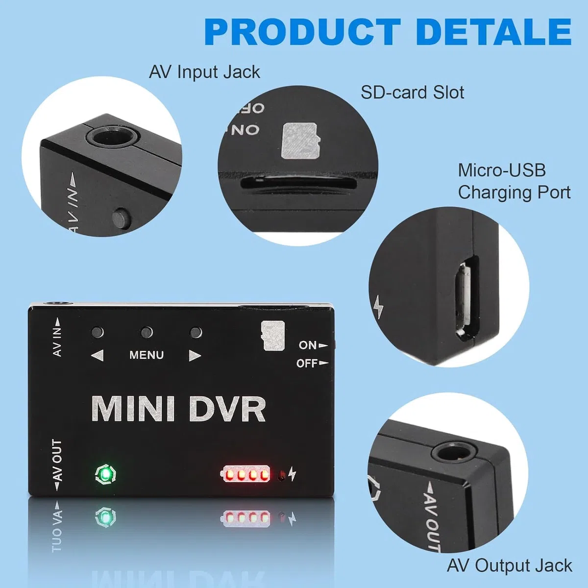 Qcwwy Mini Registrador DVR con NTSC PAL Switchable 32GB Soporte 11 Menú del Idioma FPV Drone RC Modelo Mini FPV Módulo DVR Modelos de Grabadora de Video Digital Juguetes