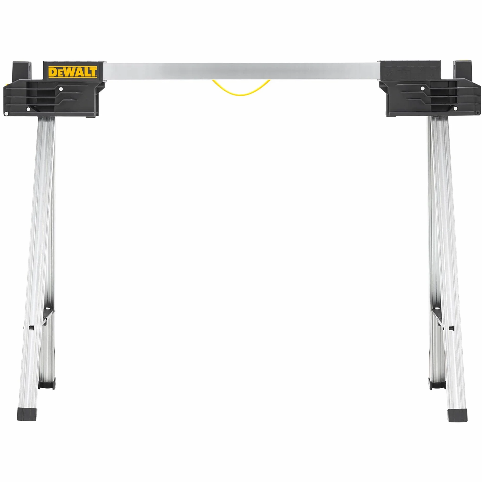 DEWALT DWST1-75676 - Par de Caballetes Metálicos Plegables, Capacidad 900 kg, Altura 1117 mm, Superficie de Goma, Ranura en Forma de V, Bisagras Laterales y Mangos Flexibles
