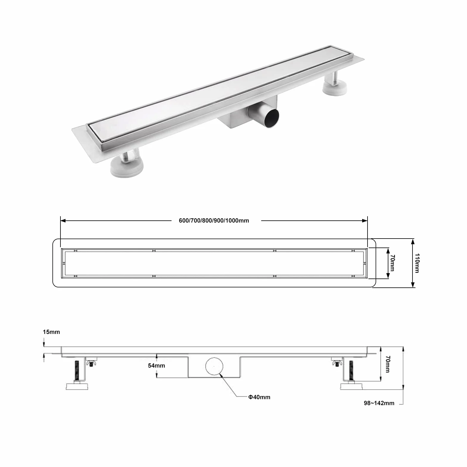Canaleta Ducha, 2 en 1 Desagüe Ducha 90 cm, Canal Ducha de Acero Inoxidable con Sifón y Filtro