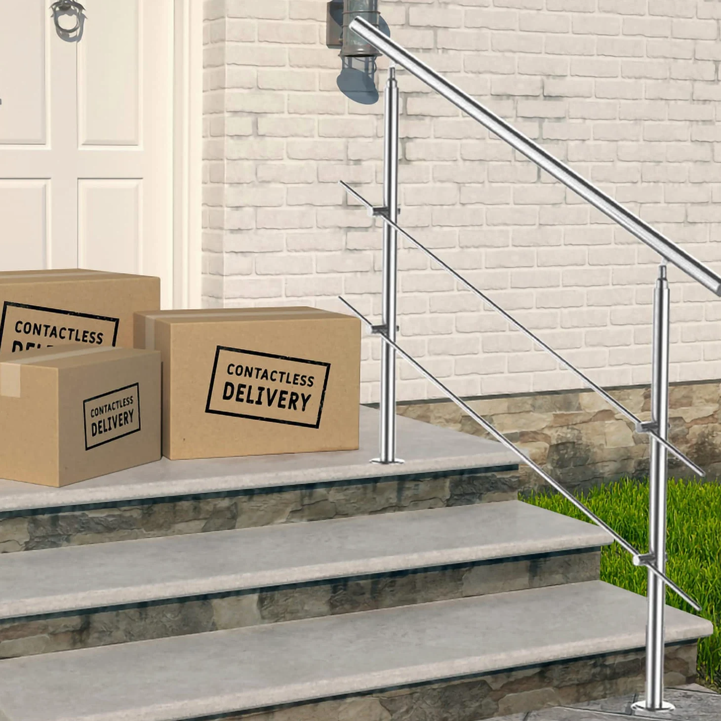 Barandilla de acero inoxidable, pasamanos para escaleras, 120 cm, con 2 travesaños y accesorios para escaleras, parapeto, balcón