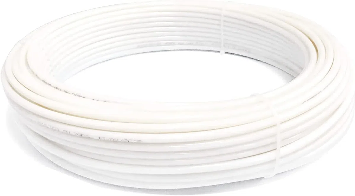 Rollo de 50 Metros de tubería Fabricada en Poliamida. Medida 1/4". Alta Resistencia. Presión de Rotura 140 Bar. Color Blanco.