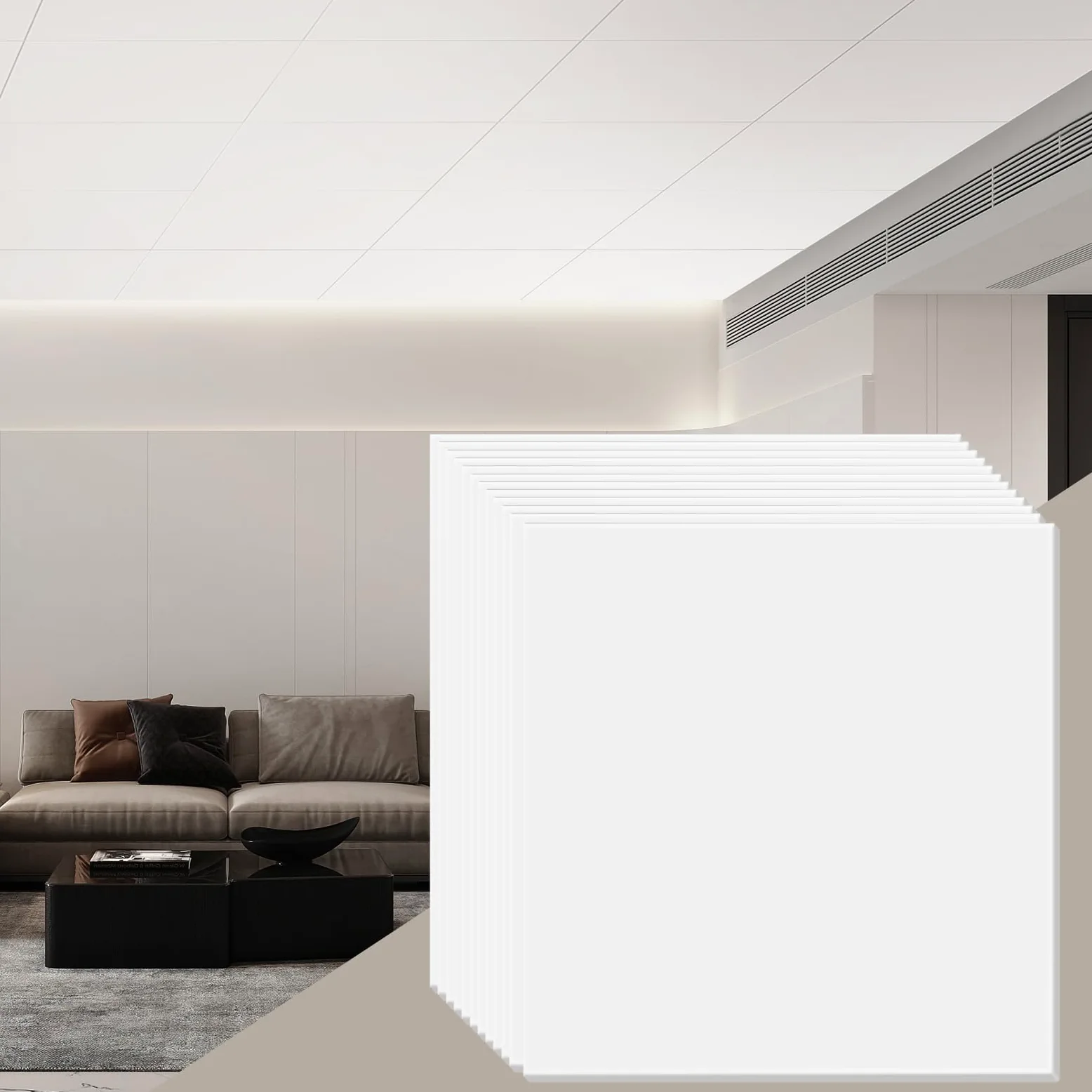 VEVOR Paneles de Techo de Poliestireno 12 Piezas Paneles de Techo de Plástico para Pegar 603x603 mm Instalación Fácil Revestimiento de Techo de Sótano para Decoración del Hogar, Oficina, Blanco