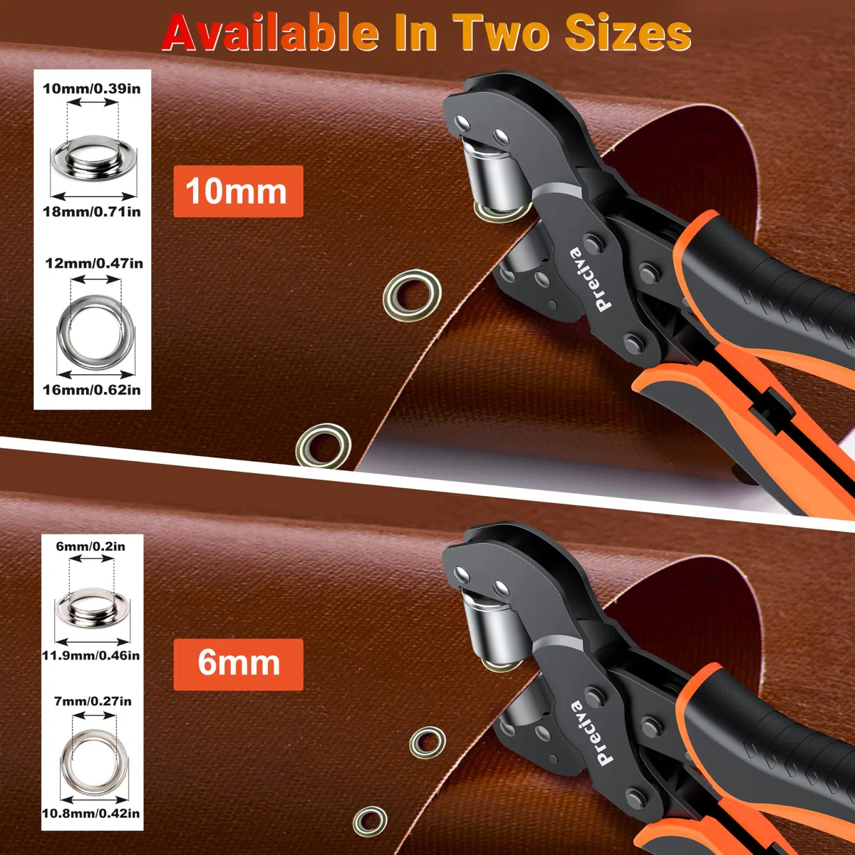 Preciva Remachadora Ojales de 10 mm y 6 mm, Kit de Ojales Metalicos da 400 Pezzi con Maletin, Kit Profesional de Herramienta Ojetes para Lonas Cortinas Tiendas Cuero y Textiles