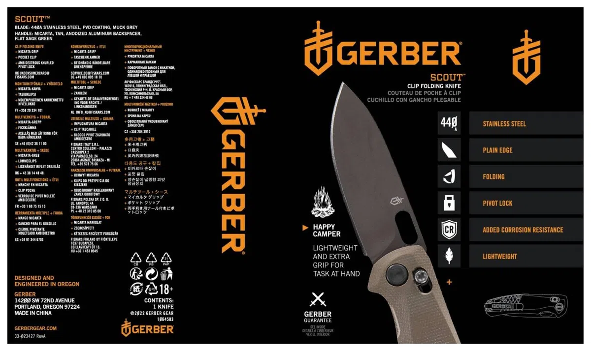 Gerber Navaja Plegable con Gancho para Bolsillo, con Mango de Micarta y Rompecristales, Longitud de Hoja: 8,2 cm, Verde, Acero Inoxidable 440A, Scout, 1064583