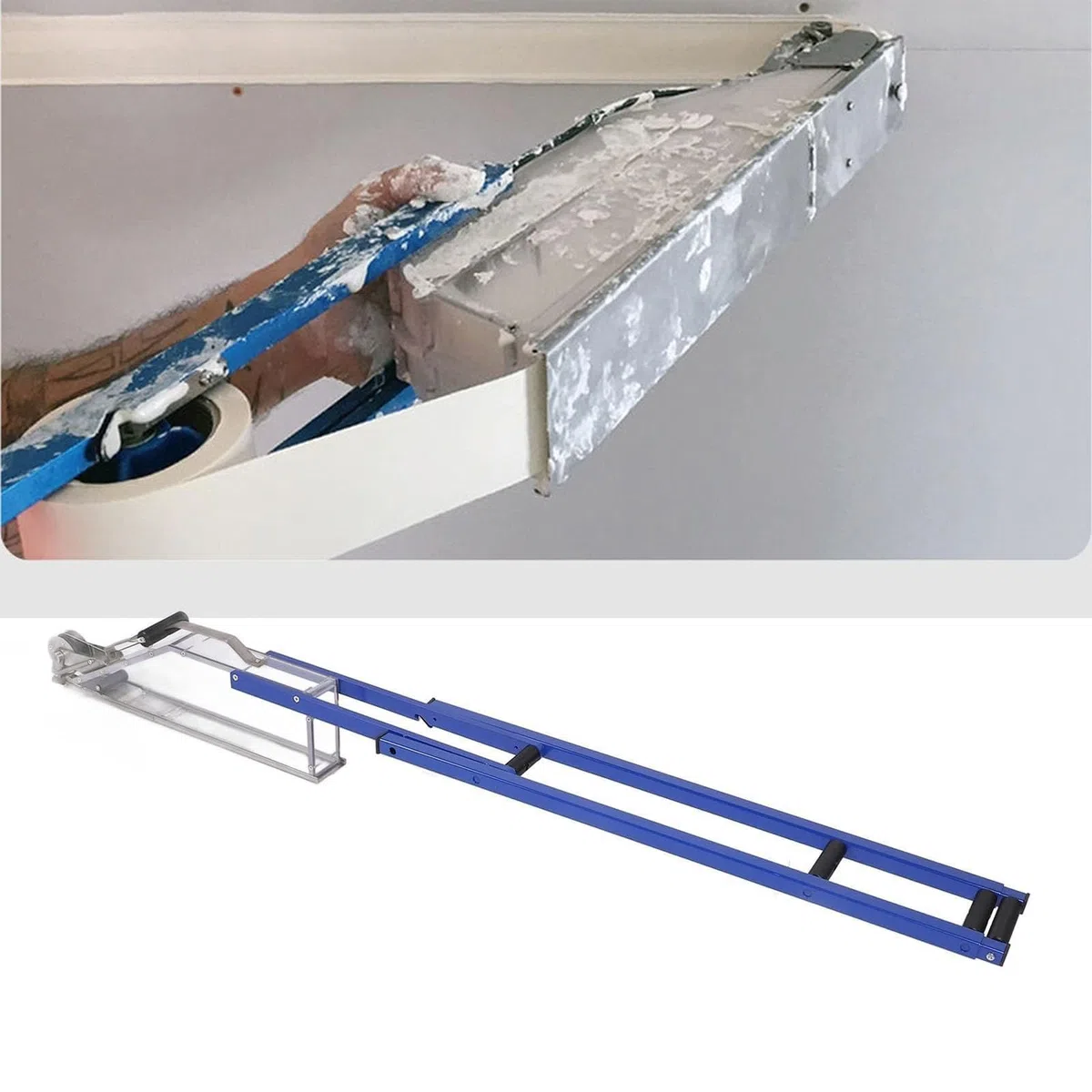 Herramienta de cinta para paneles de yeso, dispensador manual de barro con capacidad de 2,5 L y barra de extensión ajustable para acabado de costuras y parches