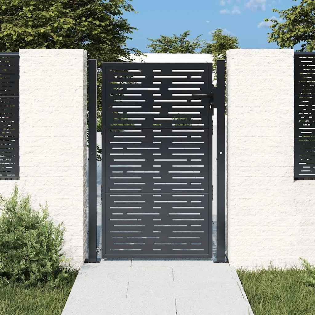vidaXL Puerta de jardín Acero Gris Antracita diseño Cuadrado 100x150cm, Puerta de Metal, Puerta Delantera de jardín, Puerta de jardín con Cerradura