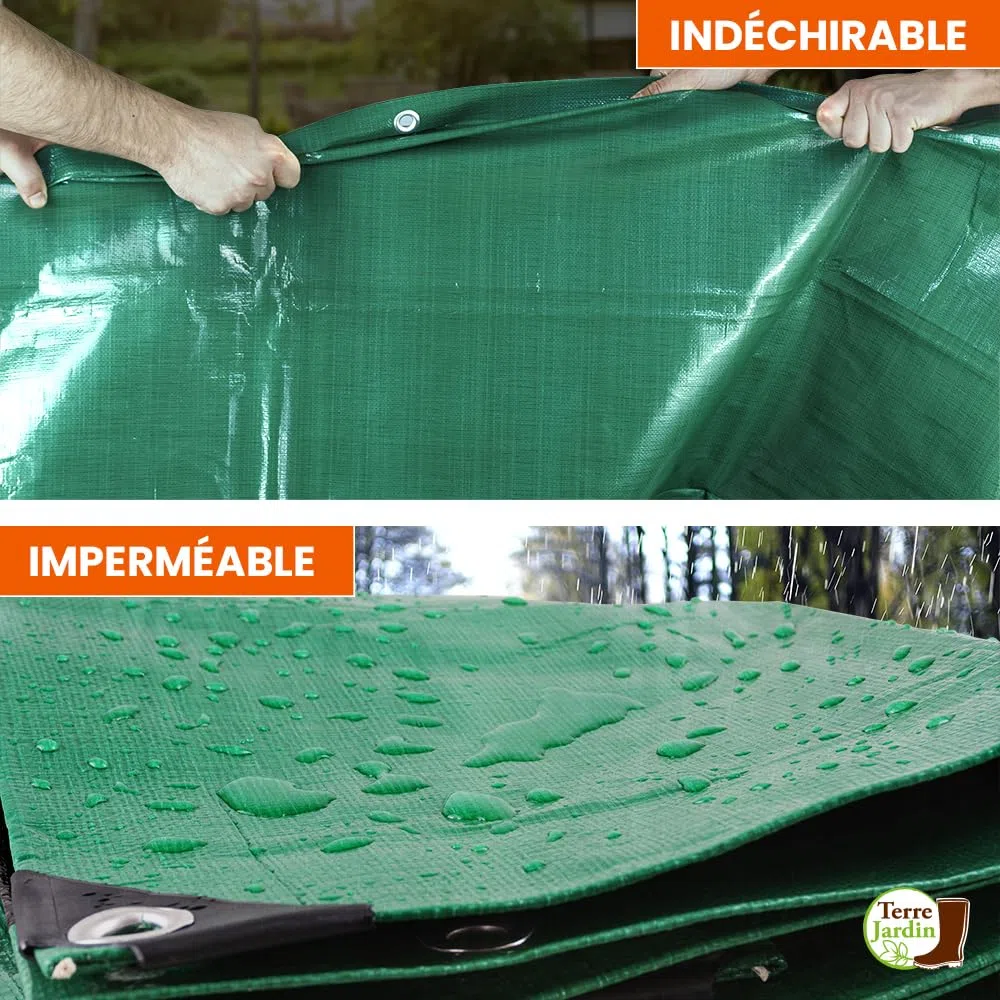 TERRE JARDIN - Lona de protección Exterior, 5 x 8 m - Lona Impermeable, Ultra Pesada y Resistente, Polietileno 240 g/m², Anti UV - Lona para leña, Sitio - Ojales de Aluminio