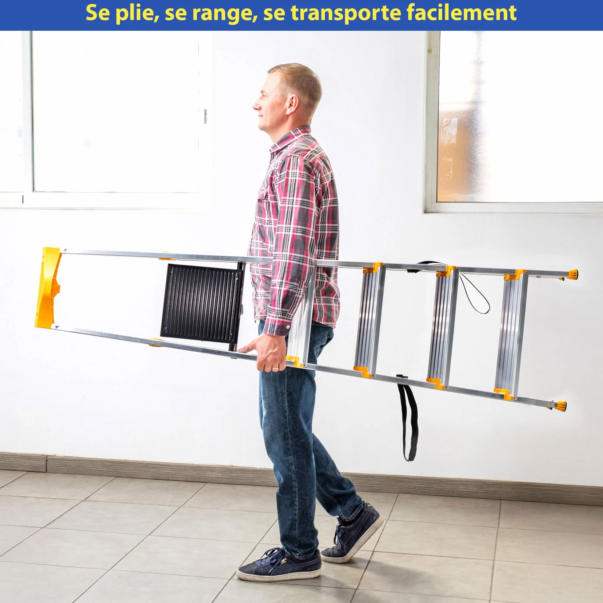 HOSTRÖM Escalera 5 peldaños de Aluminio, Taburete Plegable con Bandeja portaherramientas, peldaños 12 cm, Uso doméstico y Profesional, garantía 5 años.