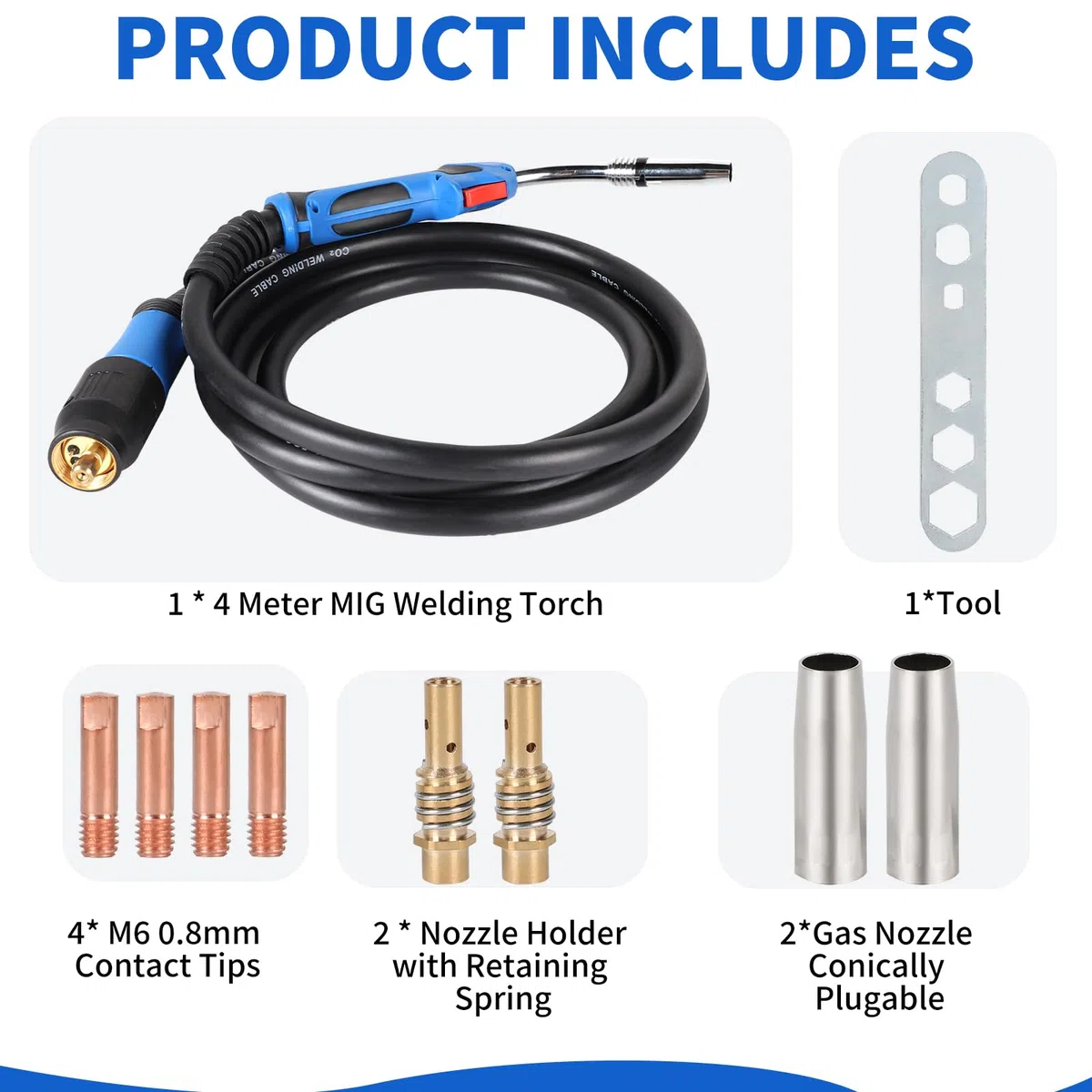 SWAWIS Conjunto de Antorcha MIG/MAG MB 25KD con 4M de Manguera para Gas de Protección para Equipo de Soldadura con Gas de Protección CO², Incluye 8 Piezas de Repuesto