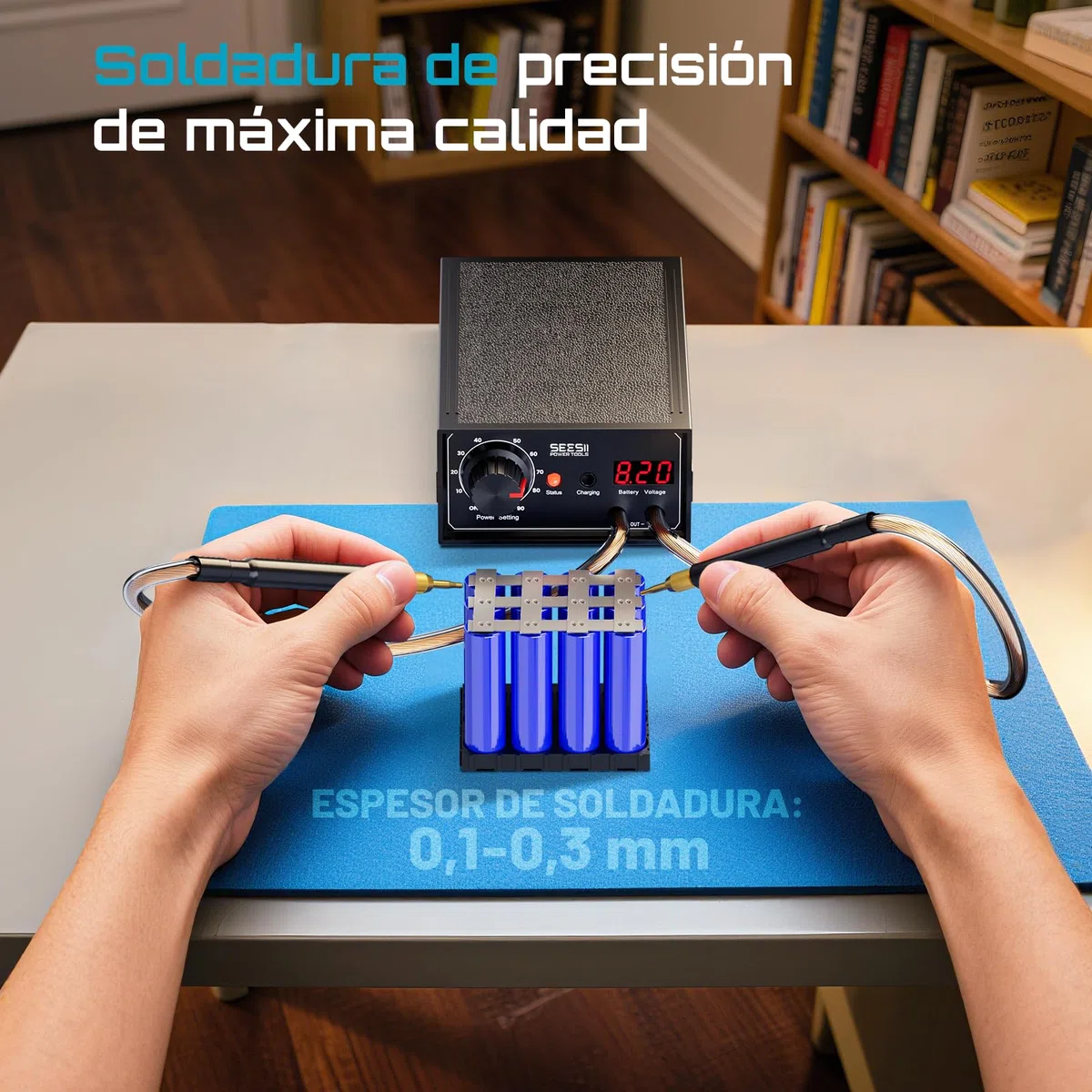 SEESII Soldador por Puntos de Doble Impulso para Baterías: Soldador Inalámbrico 9600mAh con Indicación de Voltaje en Tiempo Real, Niveles Ajustables, para Reparación y Montaje de Paquetes de Baterías