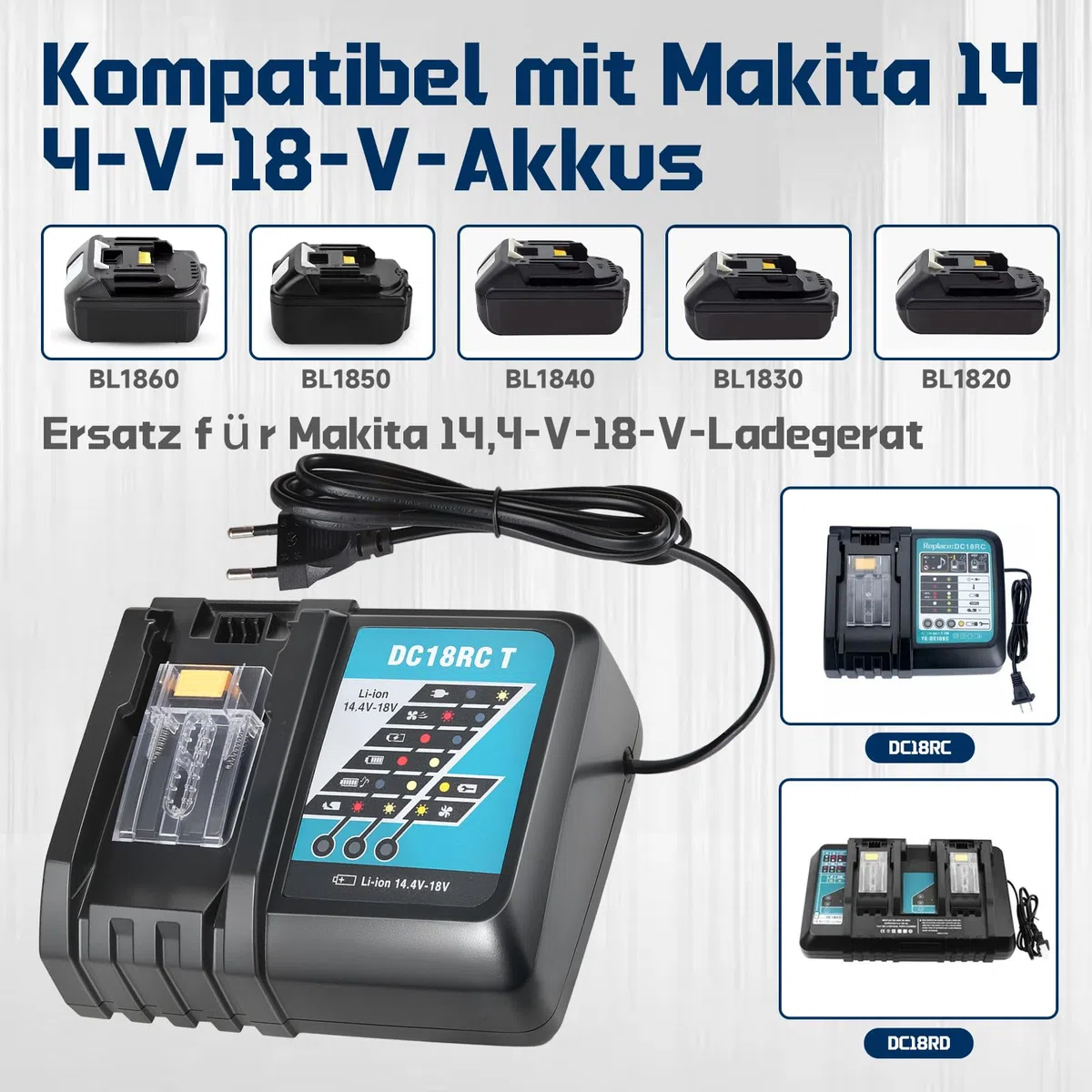 Batería 5.5Ah para Makita 18V con Cargador DC18RC, Compatible con BL1860B BL1850B BL1840B BL1830B BL1860 BL1850 BL1815 BL1825 BL1835 BL1845 LXT400