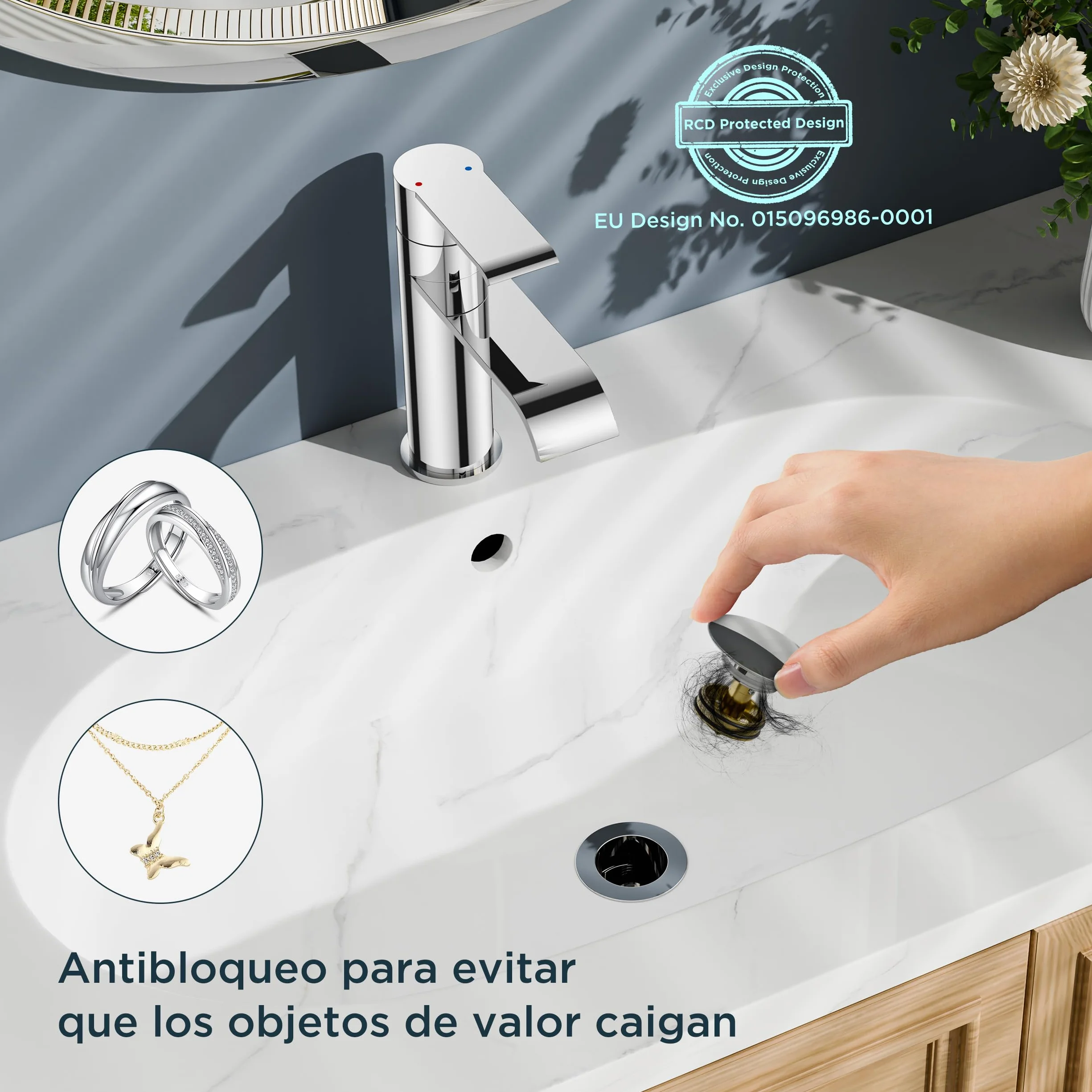 FORIOUS Grifo Lavabo Alto Con Desagüe, Grifo Baño Monomando De Acero Inoxidable para Lavabos de Baño,Diseño Cascada Con Altura De Caño 98MM，Cromo