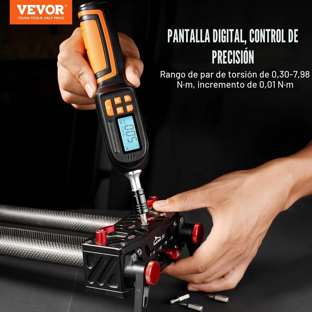 VEVOR Destornillador Dinamométrico Digital con Accionamiento de 1/4" con Pantalla LCD Rango de Par 0,3-8 Nm Incremento 0,01 Nm Herramienta Precisa de Liberación Rápida para Taller de Electricista