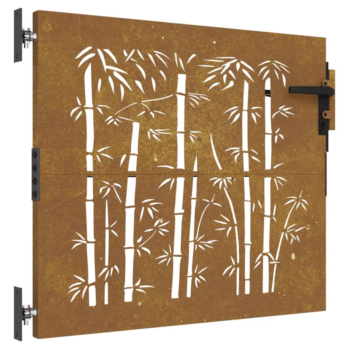 Festnight Puerta de Jardín 85 x 75 cm, Puerta de Jardín de Acero Corten, Puerta Exterior, diseño bambú