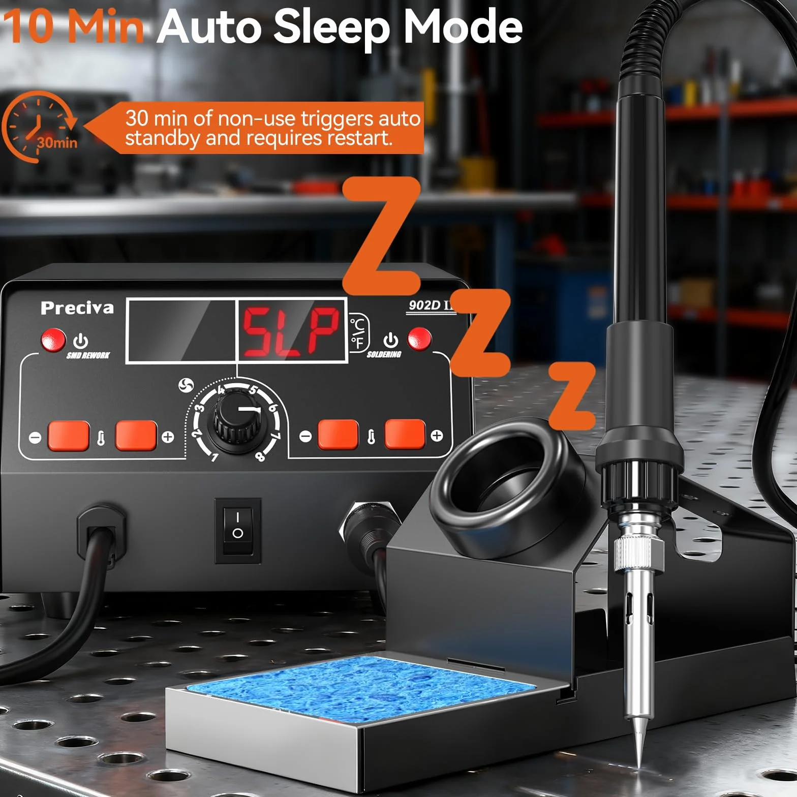 Preciva 902DII EstacióN de Soldadura 2 En 1 750w, 2 En 1 Soldering Station Soldador De EstañO Profesional Con Pantalla Led, 4 Boquillas, 5 Puntas, 30 G De Soldadura Sin Plomo