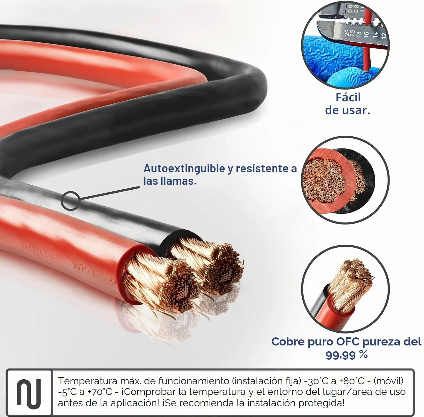 EBROM Cable de batería de 5 metros rojo H07V-K 25 mm² - Cable de batería de coche - 100% cobre OFC - 5 m (5 m) 25 mm2