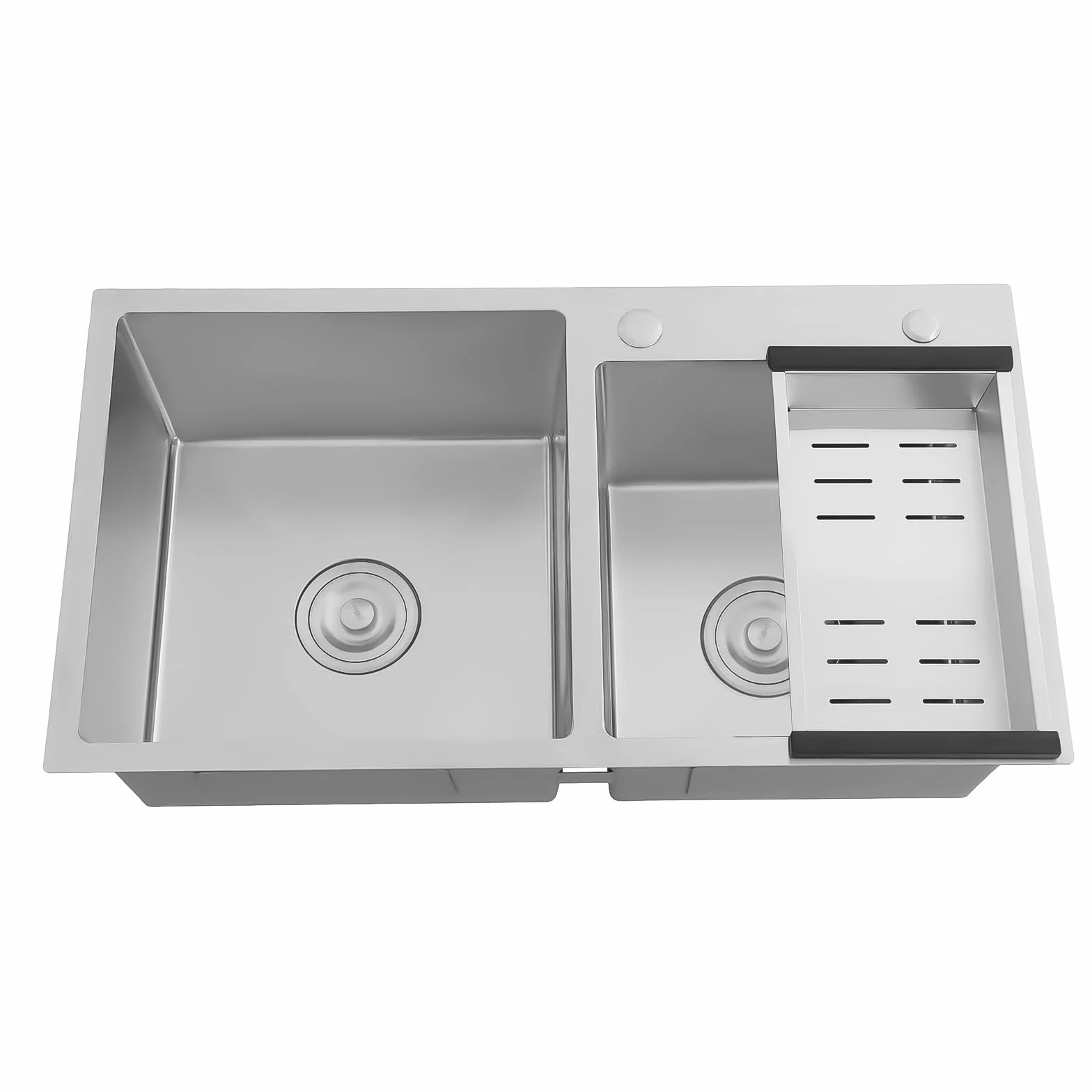 Fregadero de cocina de acero inoxidable, doble fregadero, empotrable, 78 x 43 x 21 cm, con escurridor, fregadero doble, Negro