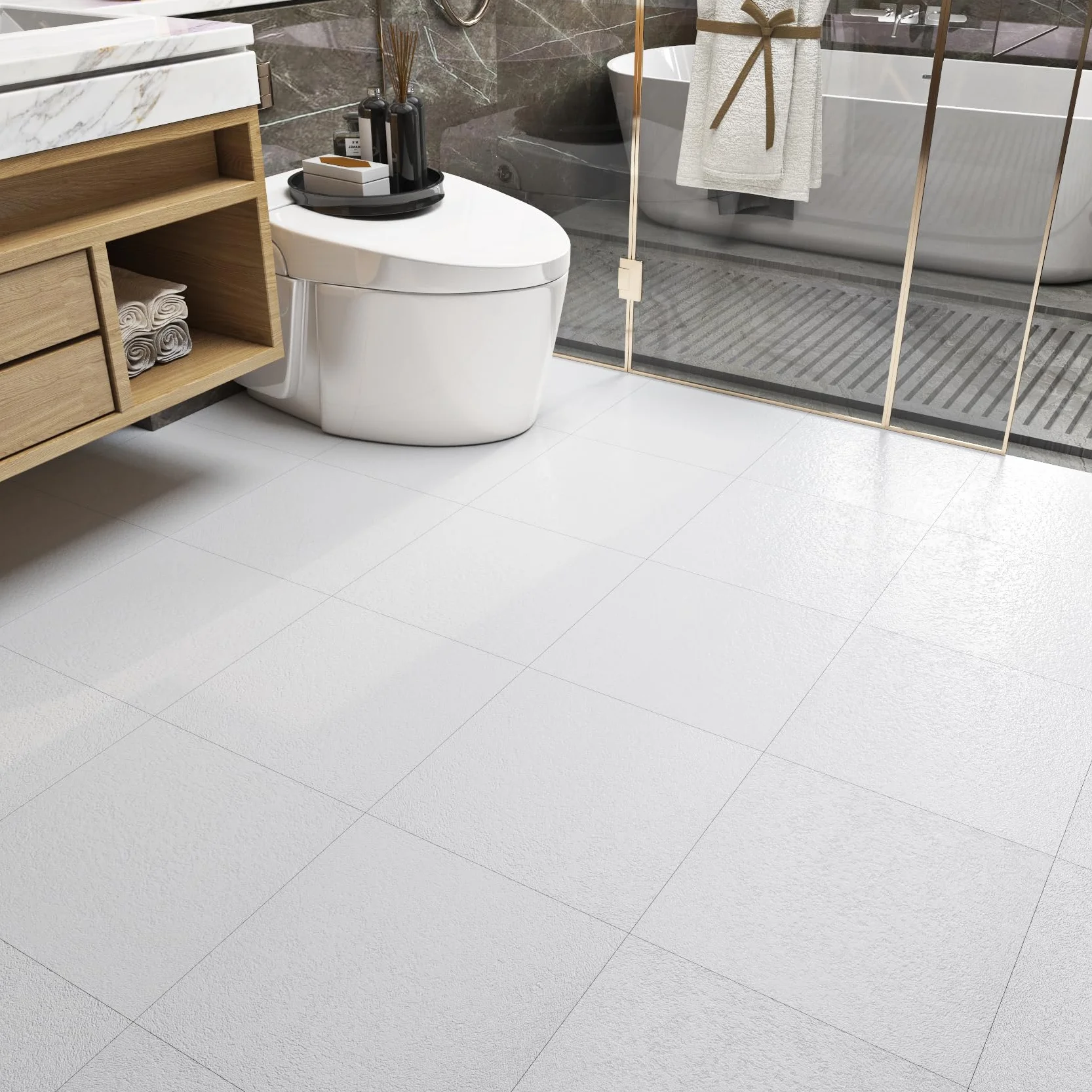Livelynine Vinilo Adhesivo Suelo Baño Color Blanco 30x30CM Lavable Suelo Vinilo Autoadhesivo Cocina 32-Baldosas Vinilos Suelos Autoadhesivo Salon Habitacion Baldosas Adhesivas Suelos Pasillo Lavadero