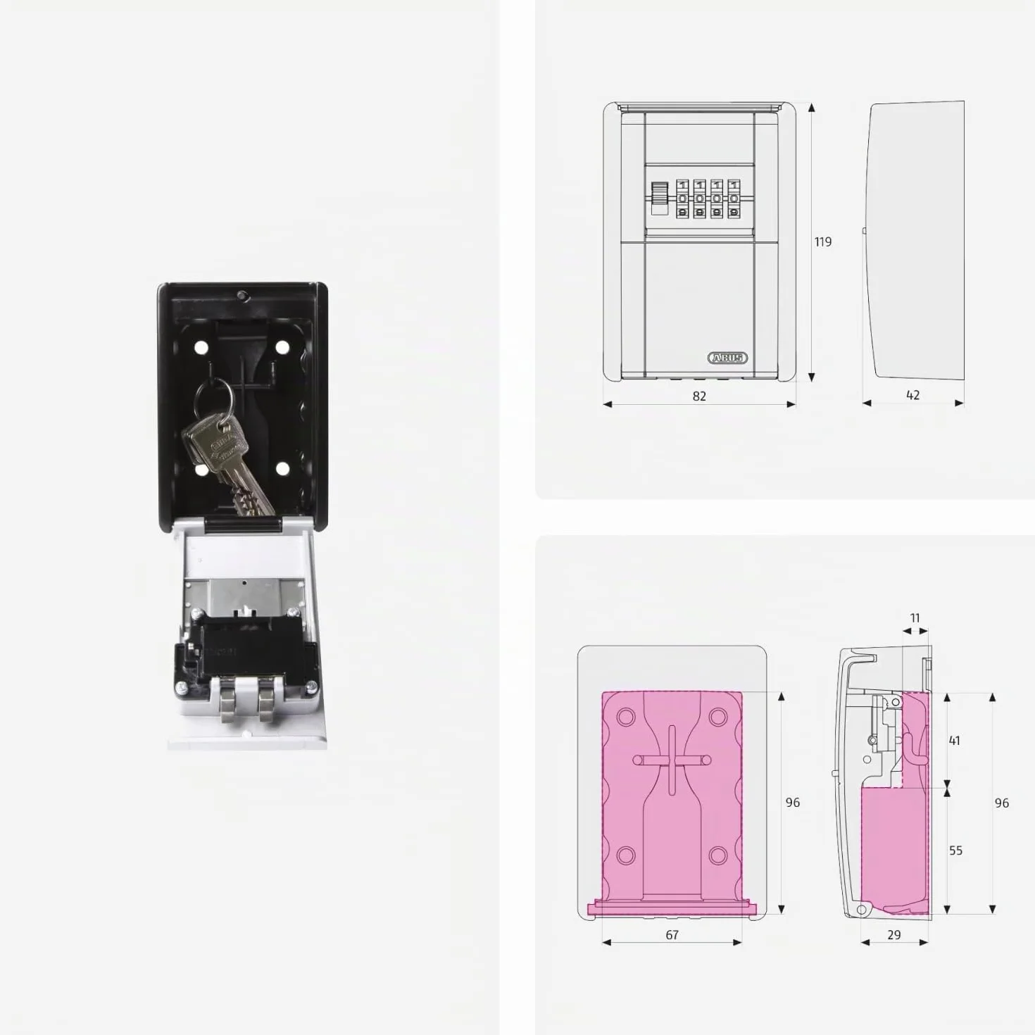 ABUS KeyGarage™ 787 caja portallaves para montaje en pared negro y plateado